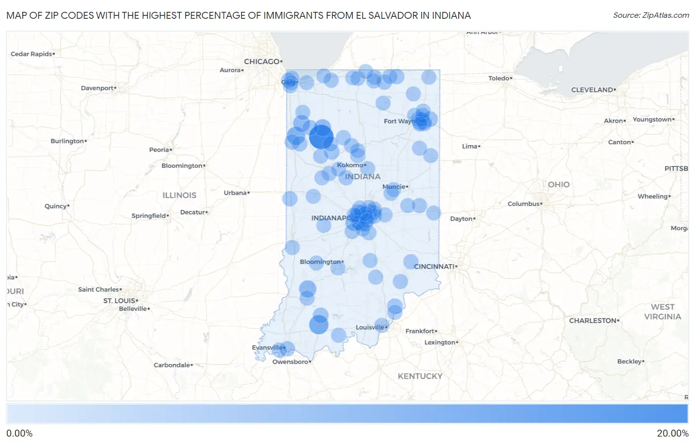 Zip Codes with the Highest Percentage of Immigrants from El Salvador in Indiana Map