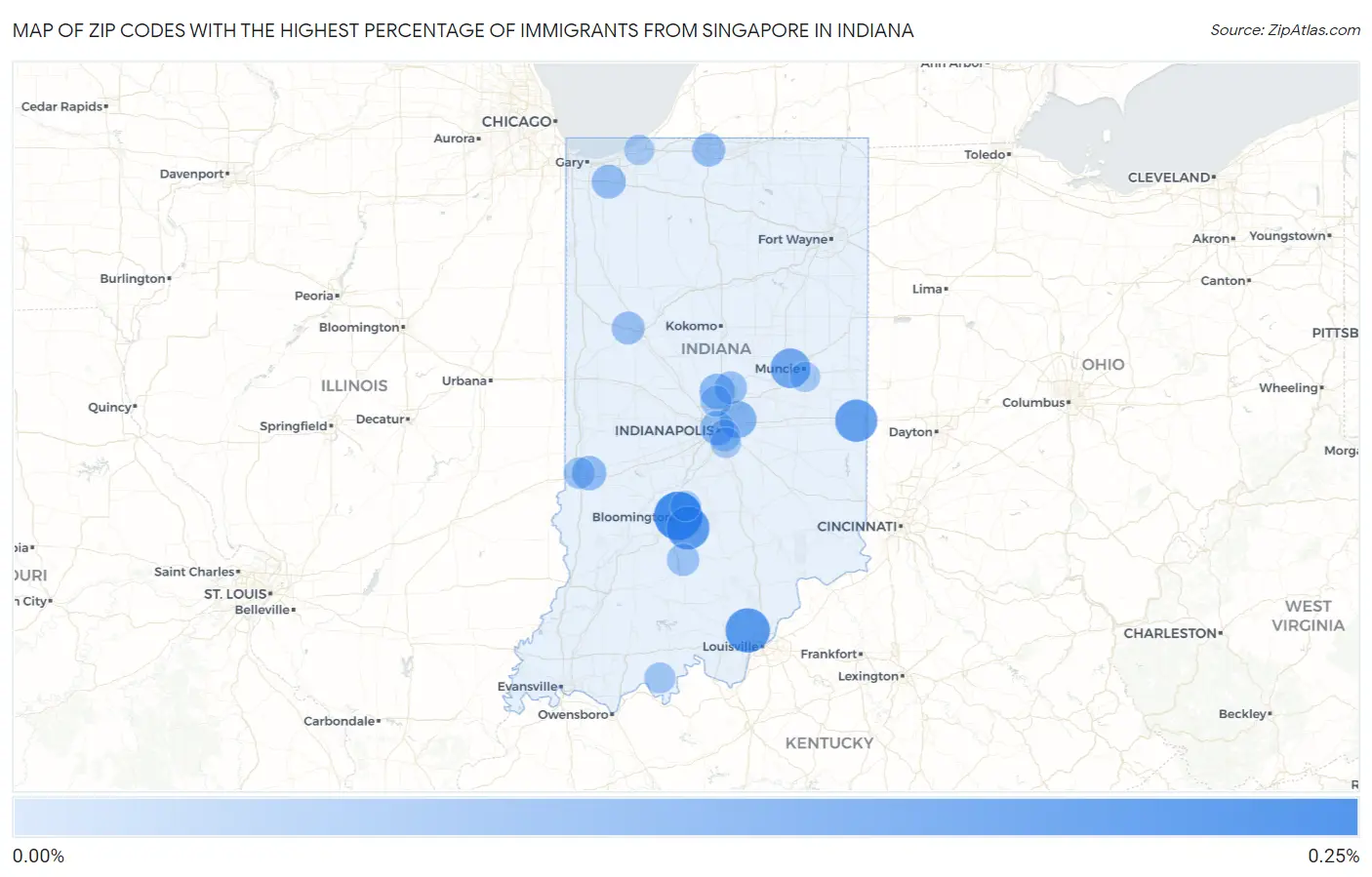 Zip Codes with the Highest Percentage of Immigrants from Singapore in Indiana Map