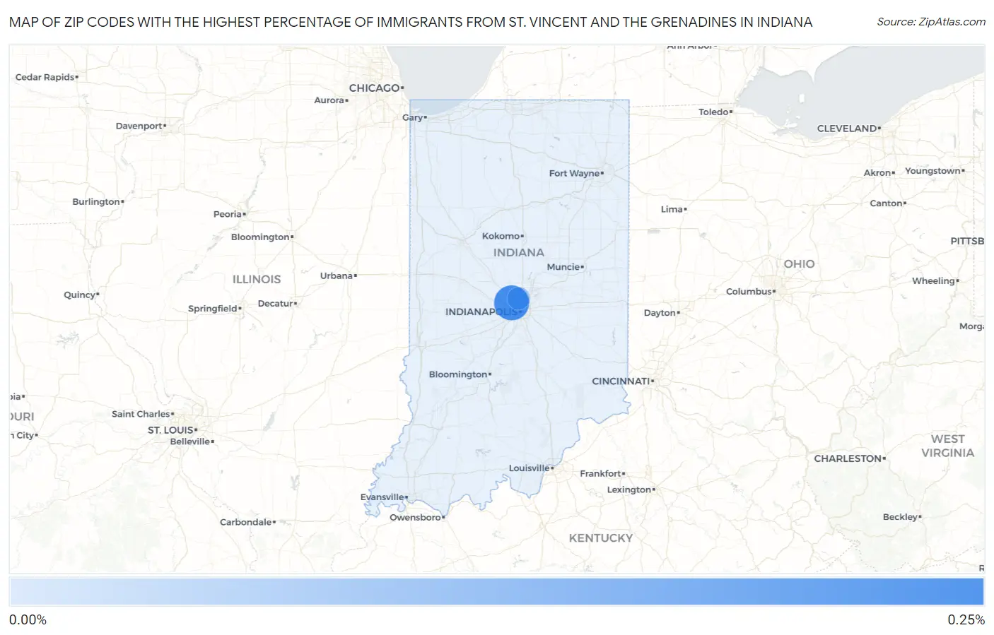 Zip Codes with the Highest Percentage of Immigrants from St. Vincent and the Grenadines in Indiana Map