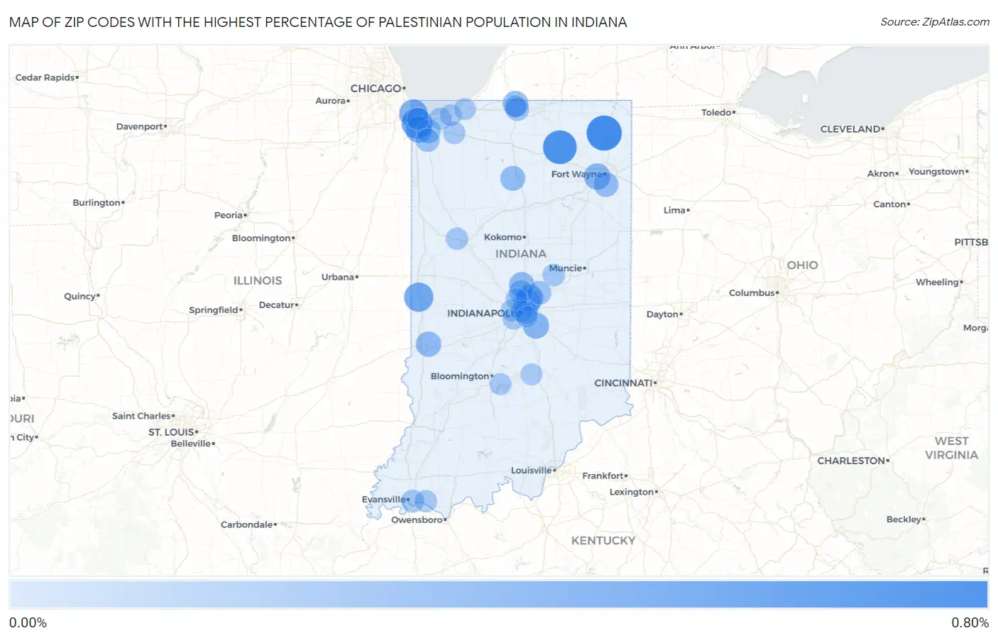 Zip Codes with the Highest Percentage of Palestinian Population in Indiana Map