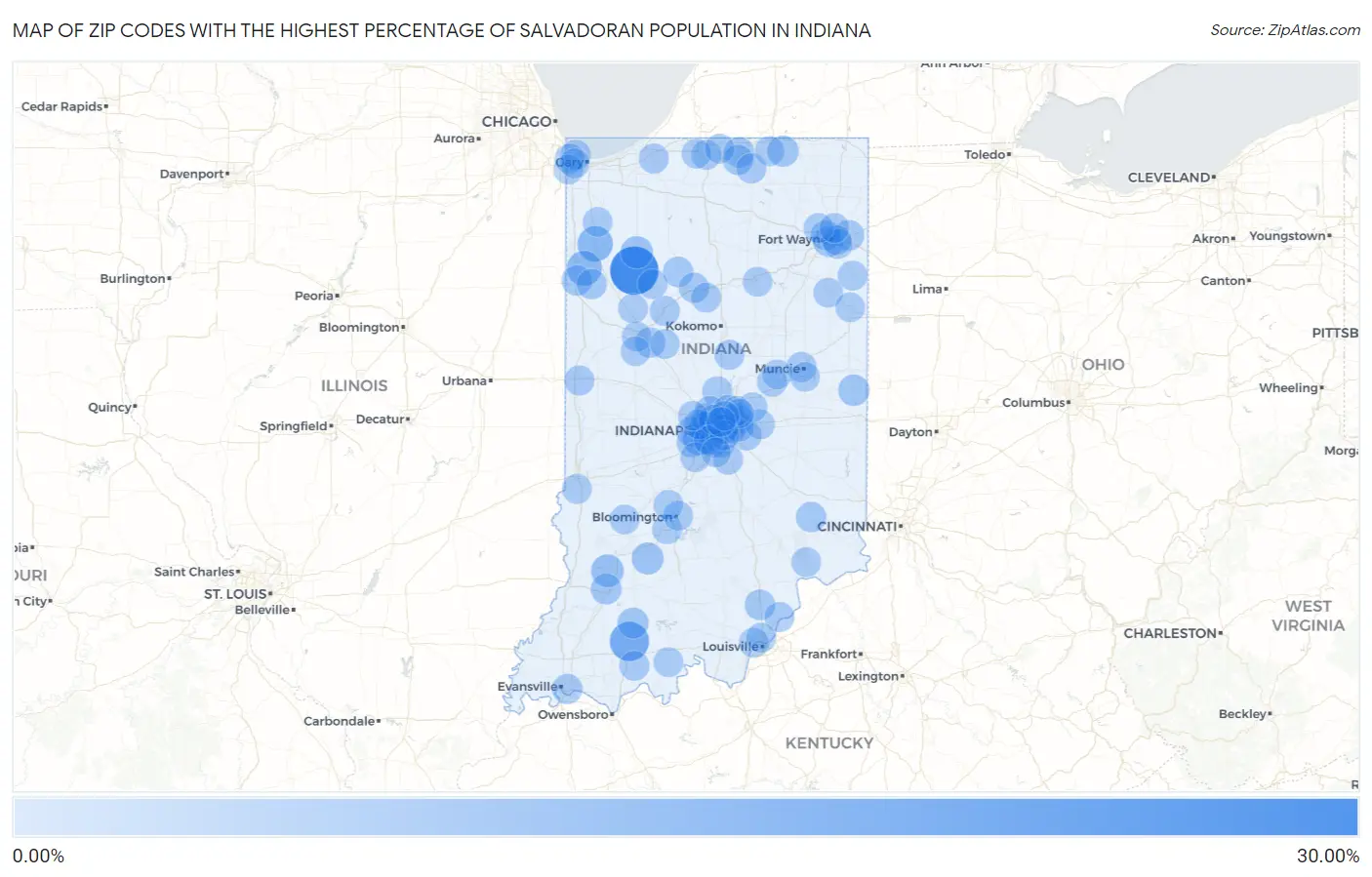 Zip Codes with the Highest Percentage of Salvadoran Population in Indiana Map