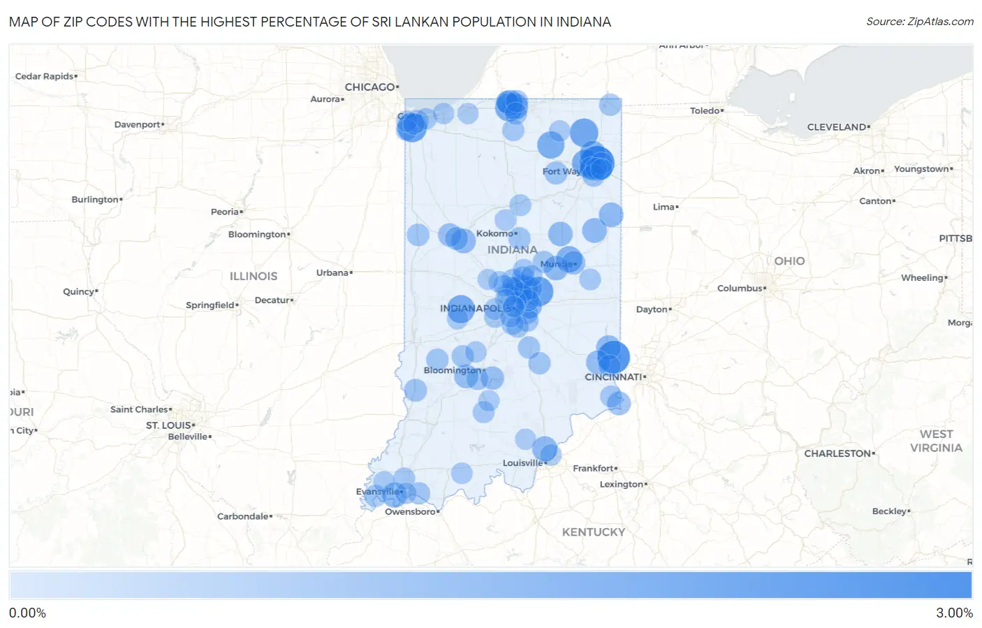 Zip Codes with the Highest Percentage of Sri Lankan Population in Indiana Map