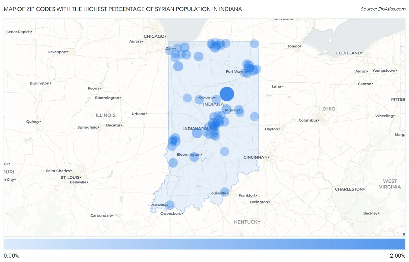 Zip Codes with the Highest Percentage of Syrian Population in Indiana Map