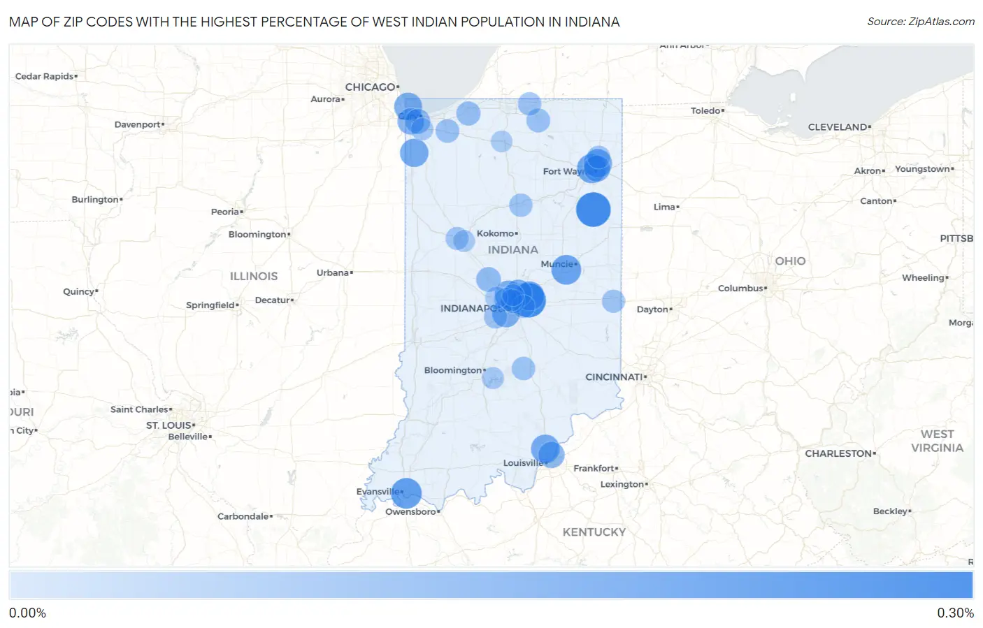 Zip Codes with the Highest Percentage of West Indian Population in Indiana Map