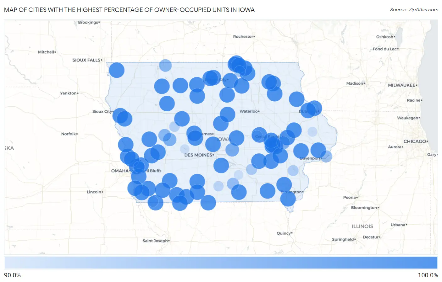 Cities with the Highest Percentage of Owner-Occupied Units in Iowa Map