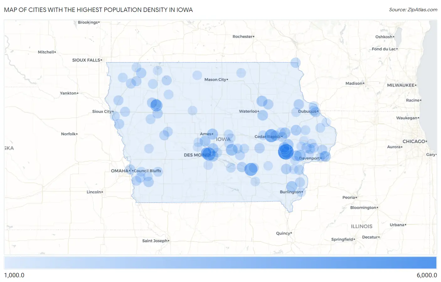 Cities with the Highest Population Density in Iowa Map