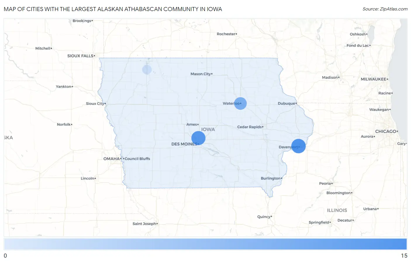Cities with the Largest Alaskan Athabascan Community in Iowa Map