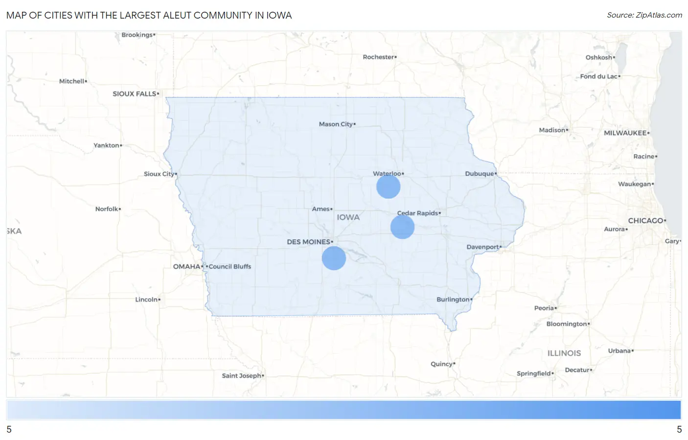 Cities with the Largest Aleut Community in Iowa Map