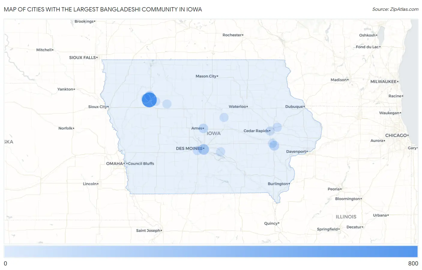 Cities with the Largest Bangladeshi Community in Iowa Map