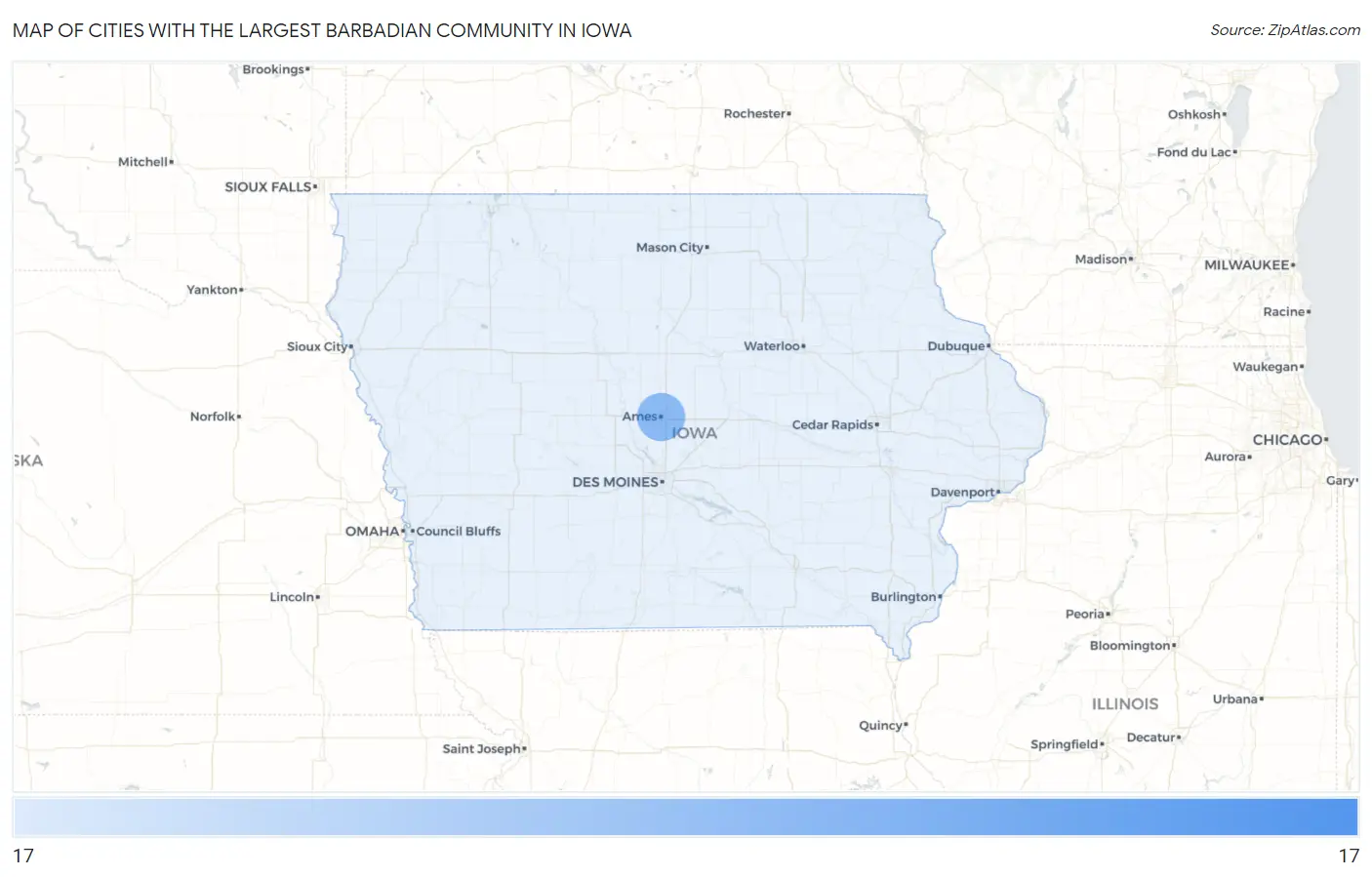 Cities with the Largest Barbadian Community in Iowa Map