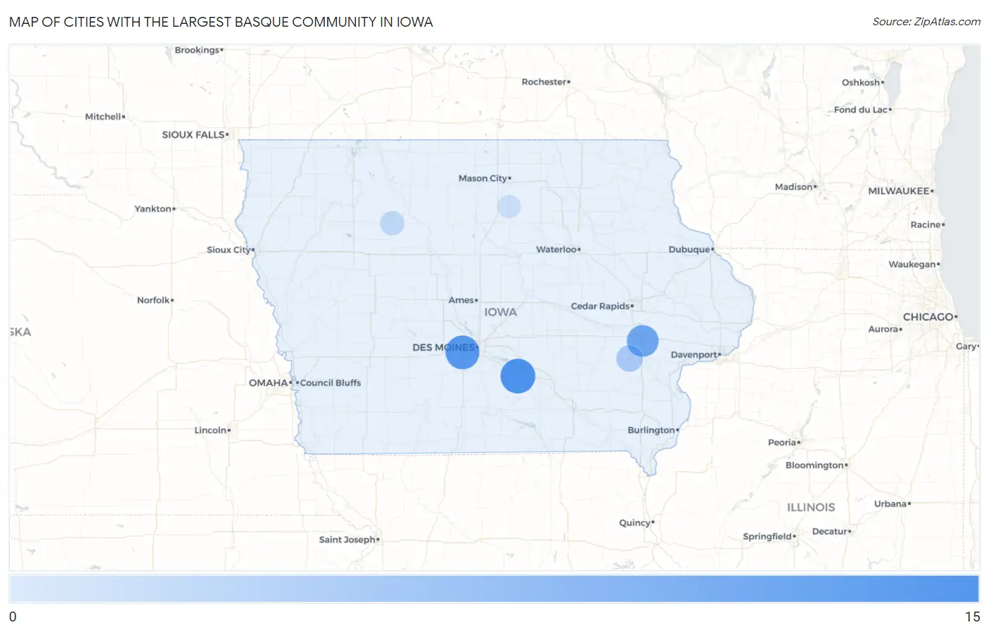 Cities with the Largest Basque Community in Iowa Map