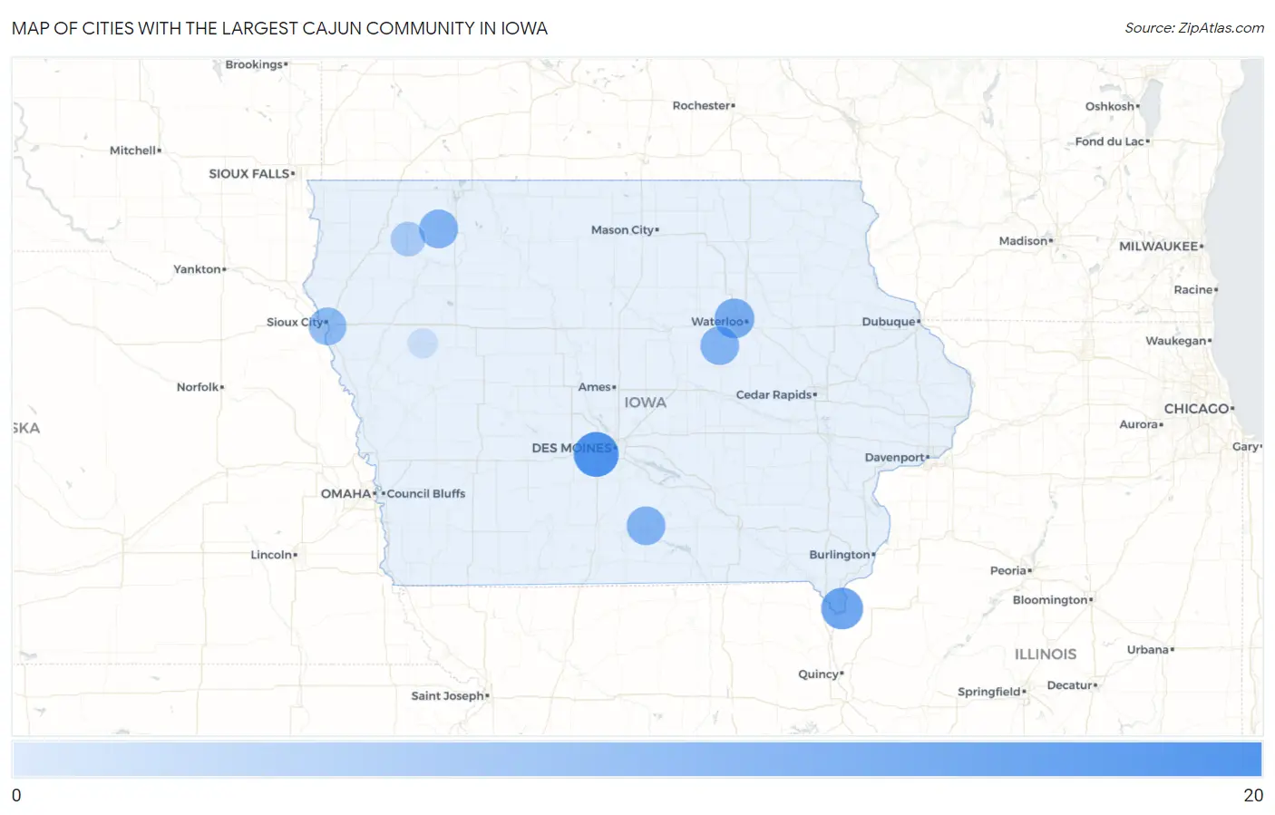 Cities with the Largest Cajun Community in Iowa Map