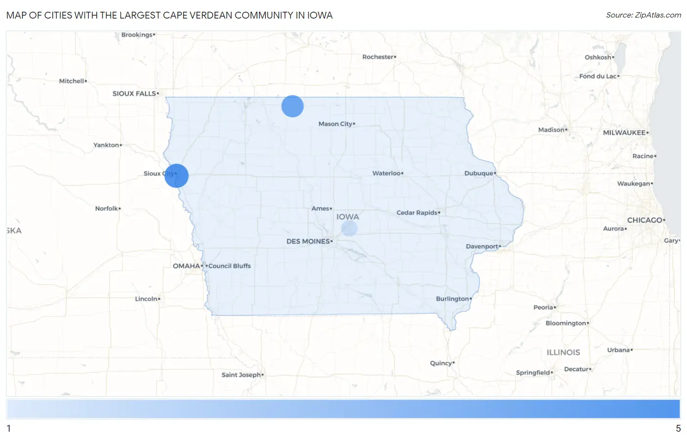 Cities with the Largest Cape Verdean Community in Iowa Map