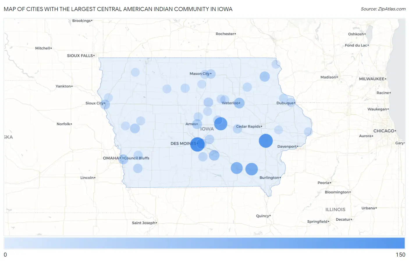 Cities with the Largest Central American Indian Community in Iowa Map