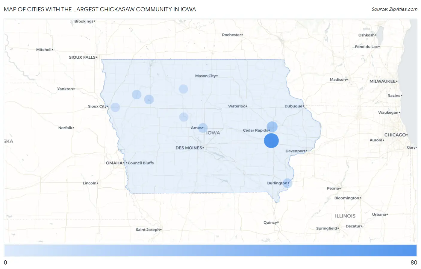 Cities with the Largest Chickasaw Community in Iowa Map