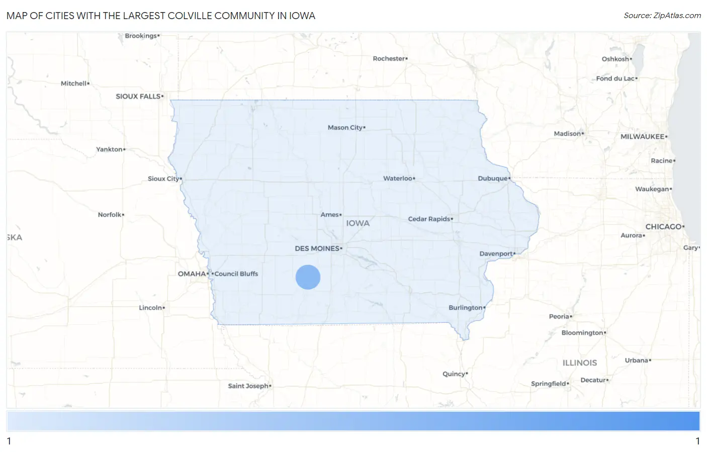 Cities with the Largest Colville Community in Iowa Map