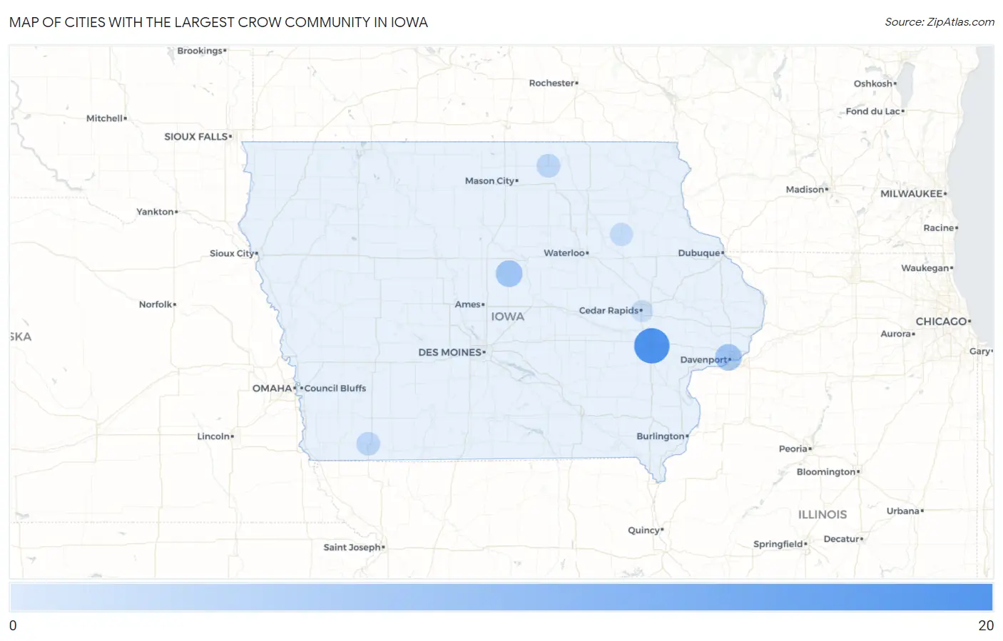 Cities with the Largest Crow Community in Iowa Map