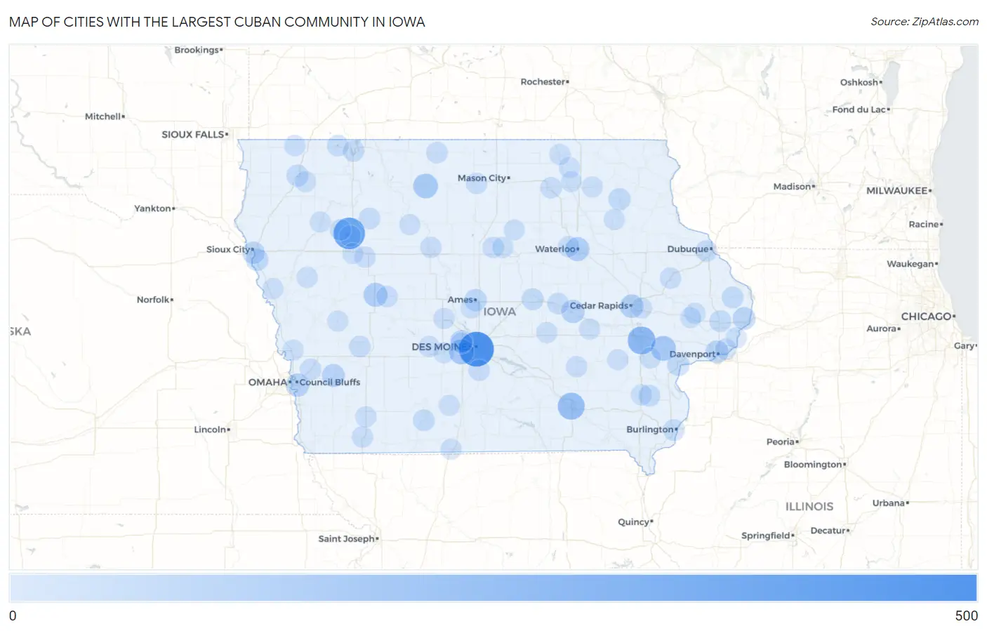 Cities with the Largest Cuban Community in Iowa Map
