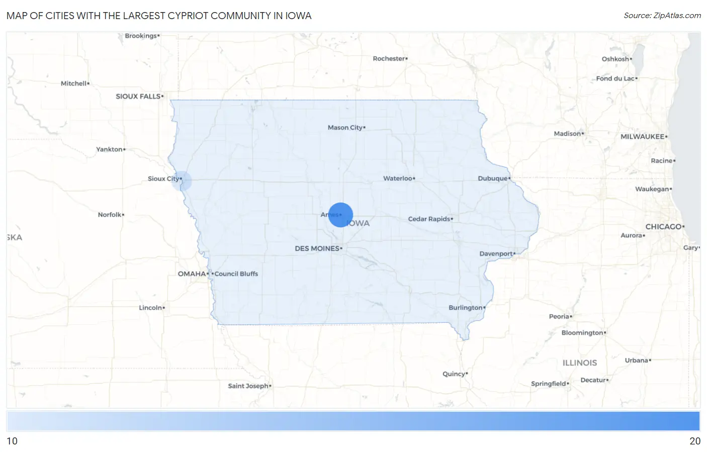 Cities with the Largest Cypriot Community in Iowa Map