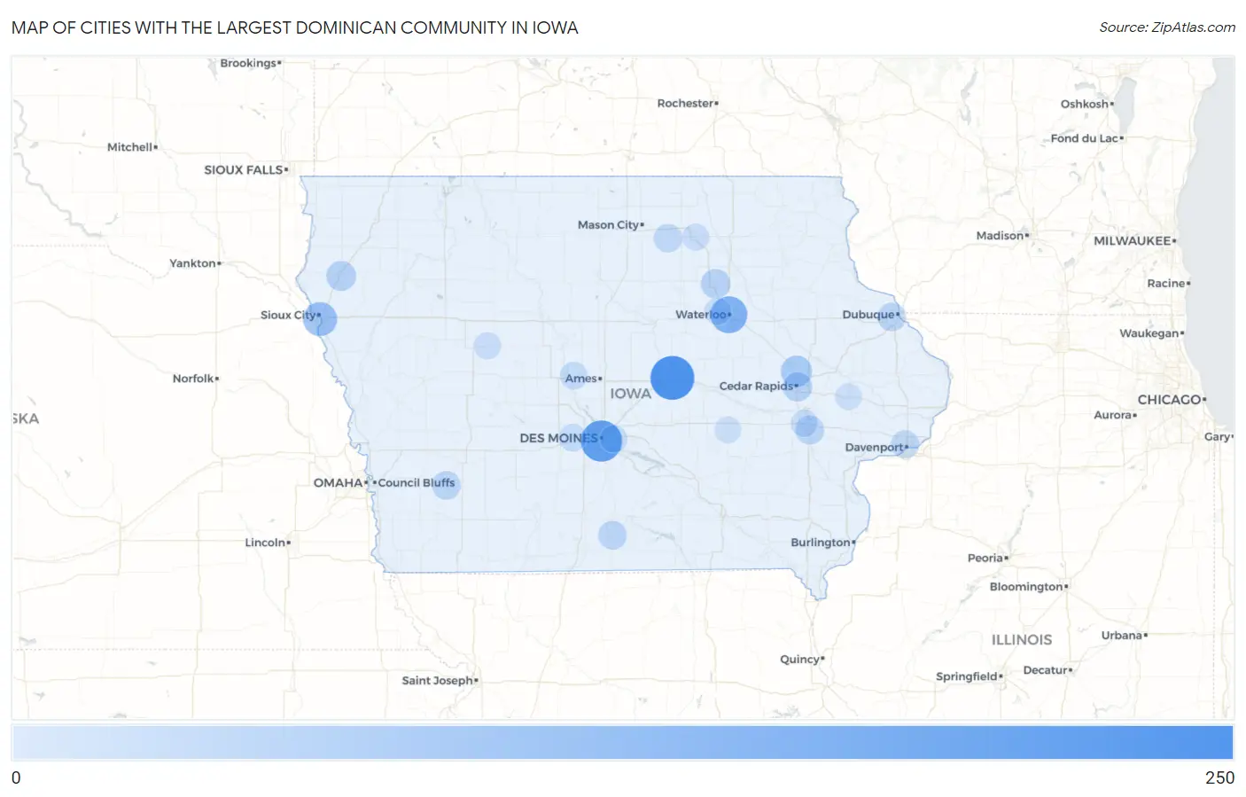 Cities with the Largest Dominican Community in Iowa Map