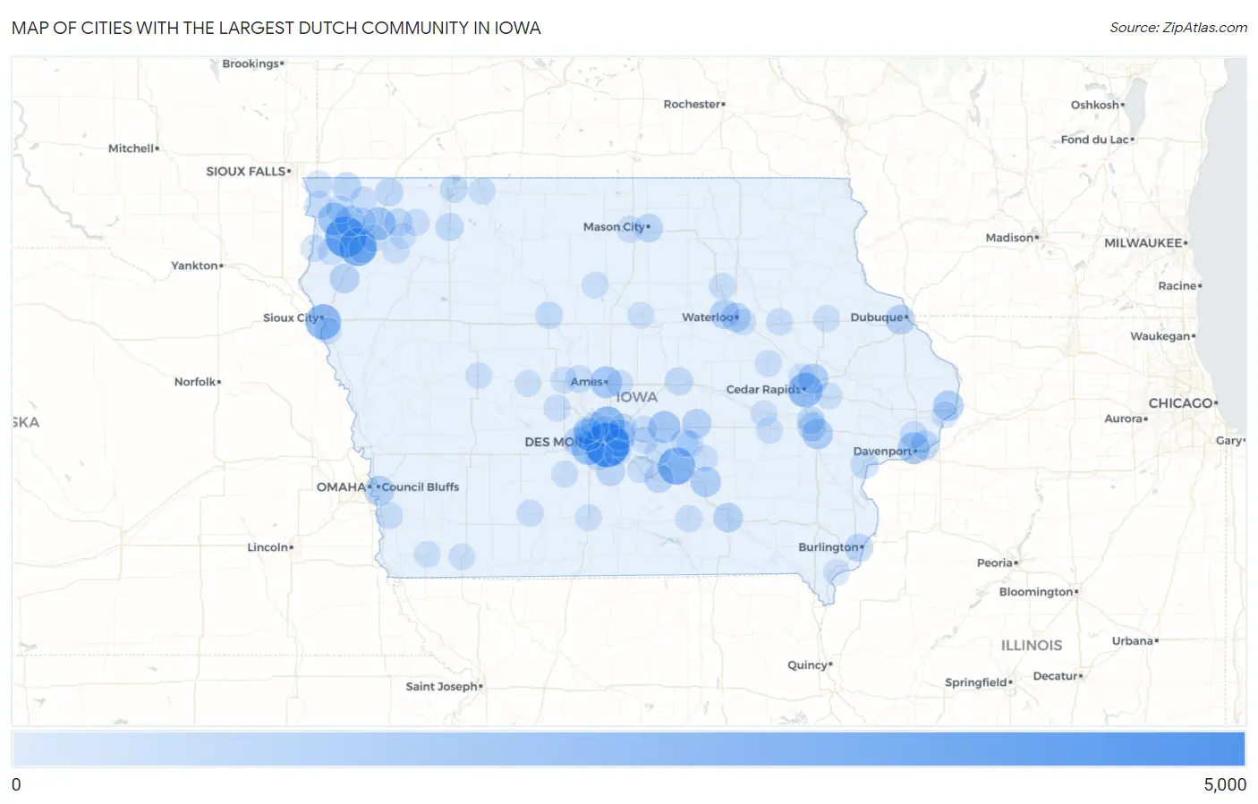 Cities with the Largest Dutch Community in Iowa Map