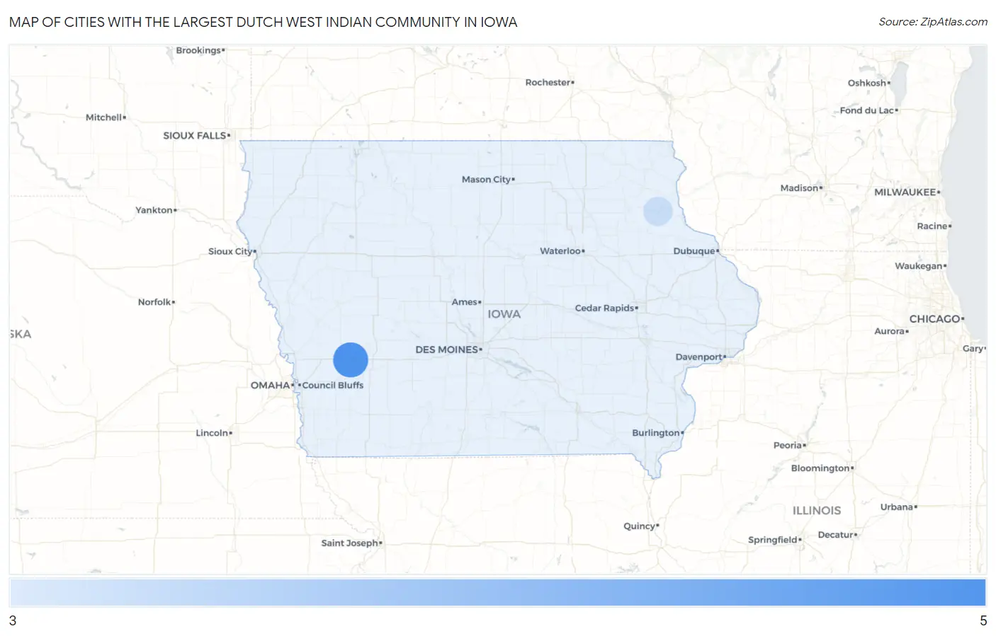 Cities with the Largest Dutch West Indian Community in Iowa Map