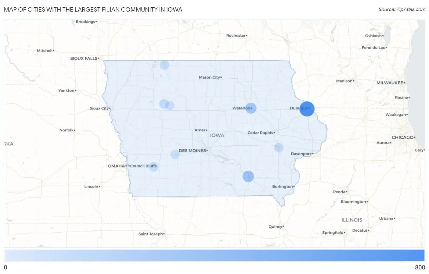 Cities with the Largest Fijian Community in Iowa Map