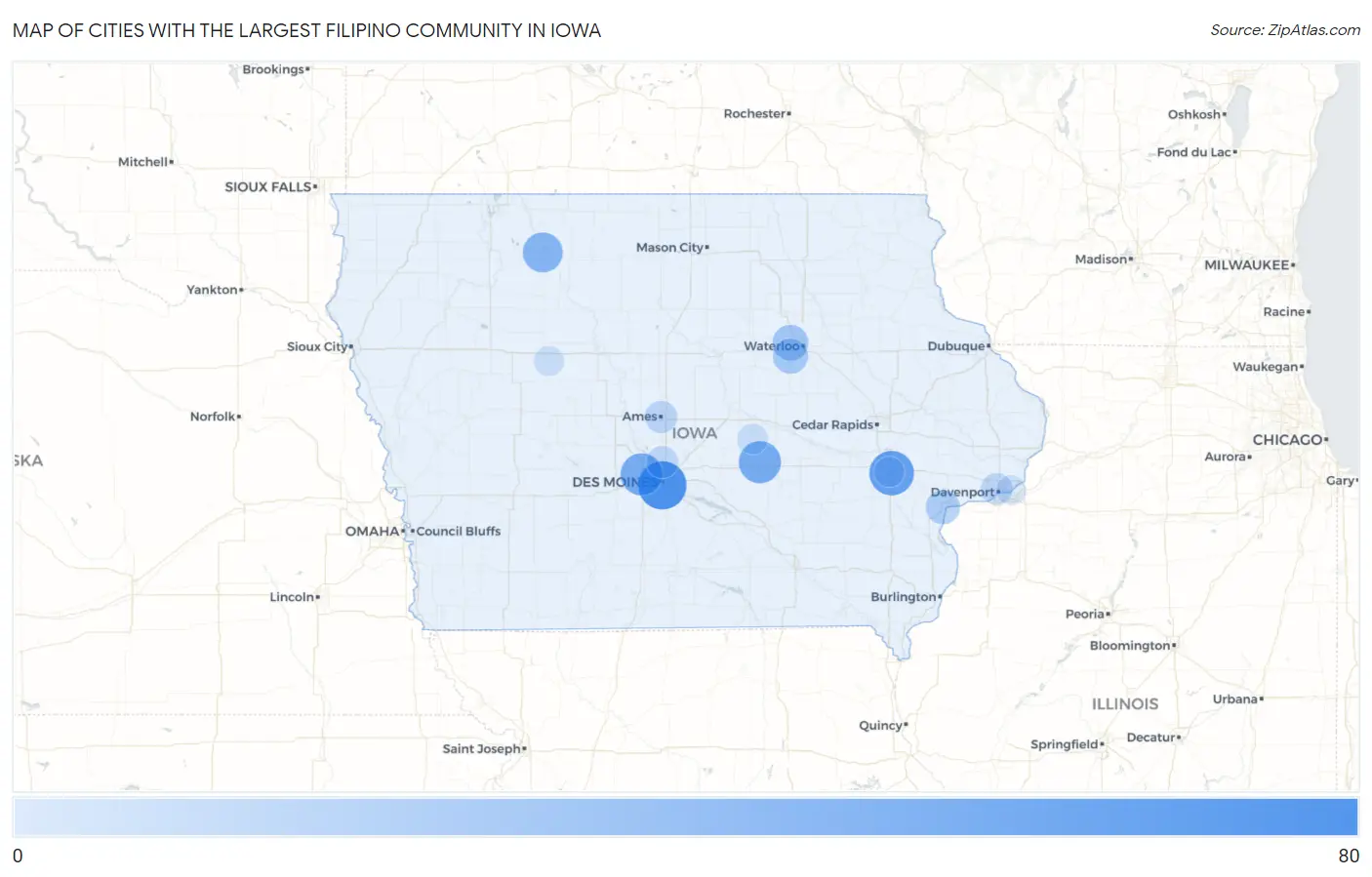 Cities with the Largest Filipino Community in Iowa Map