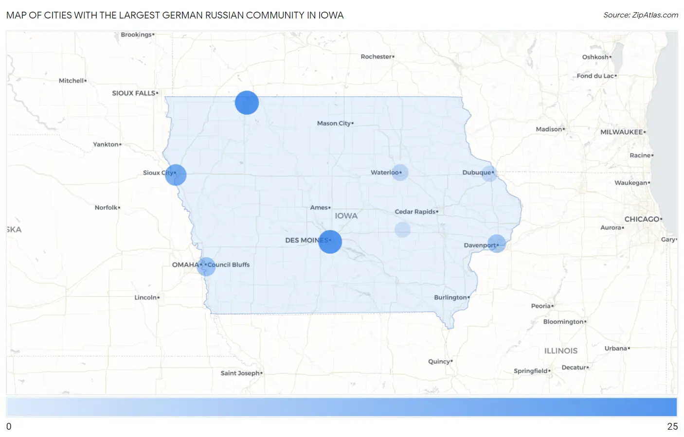 Cities with the Largest German Russian Community in Iowa Map