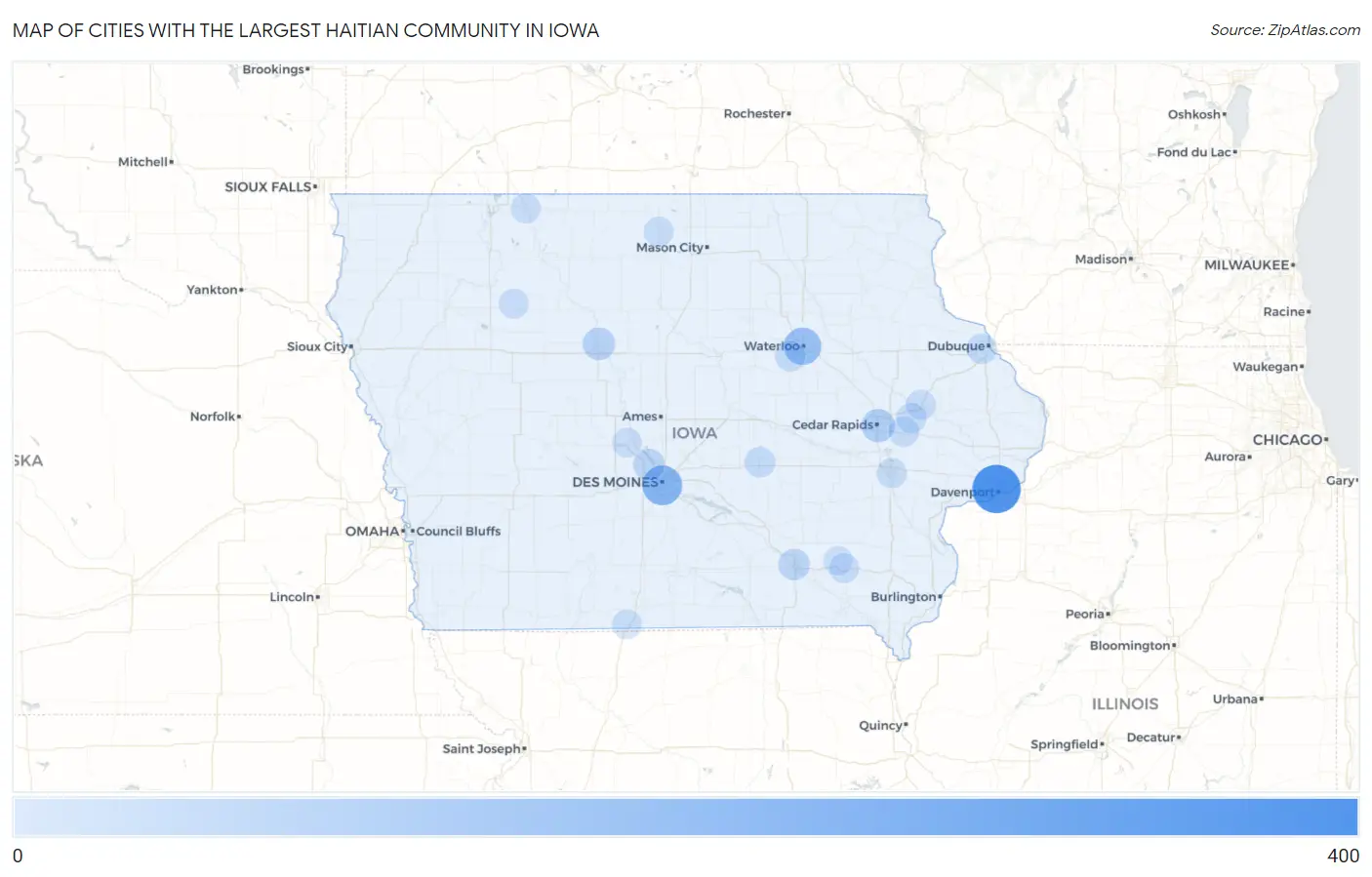 Cities with the Largest Haitian Community in Iowa Map