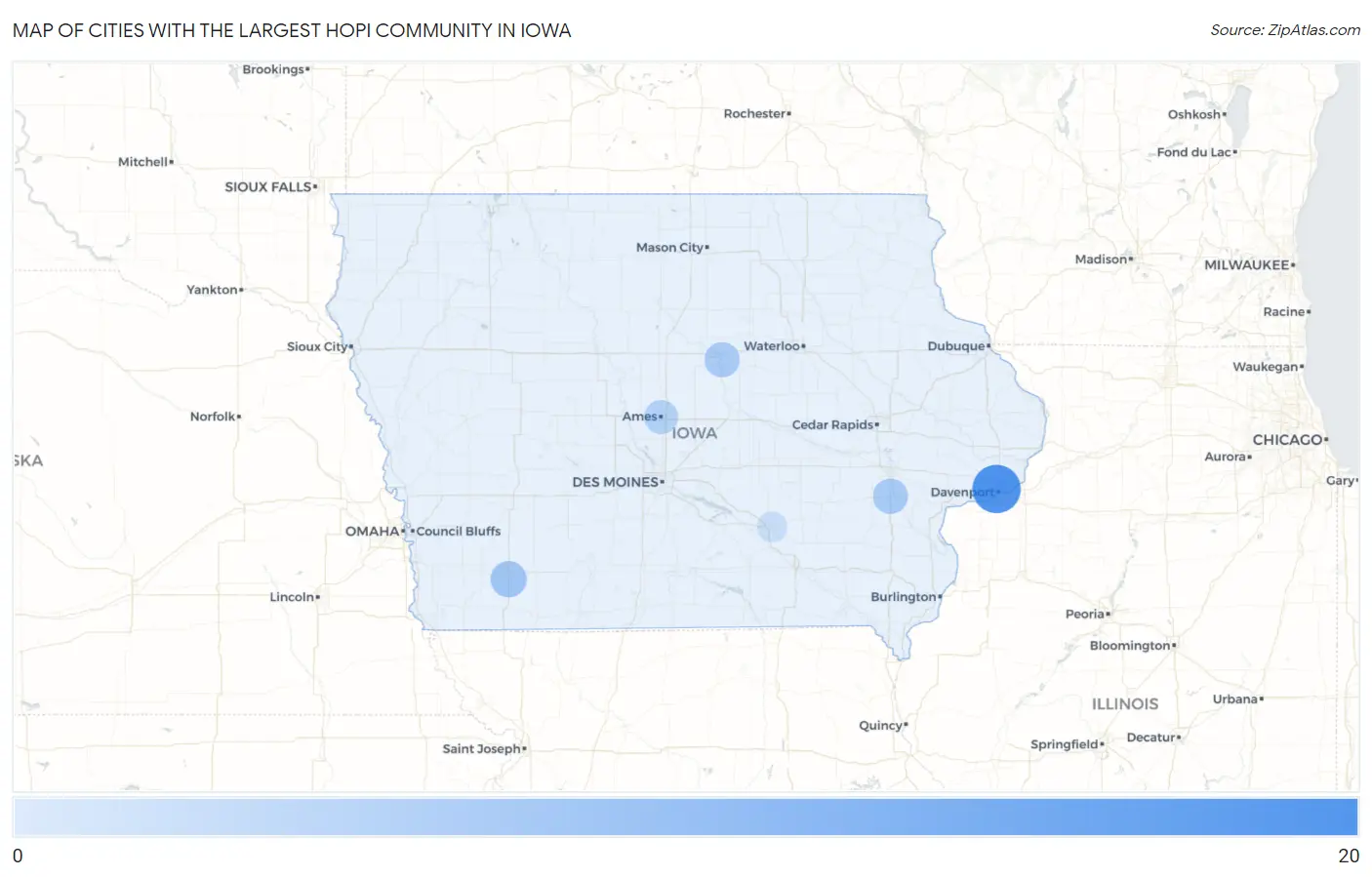 Cities with the Largest Hopi Community in Iowa Map
