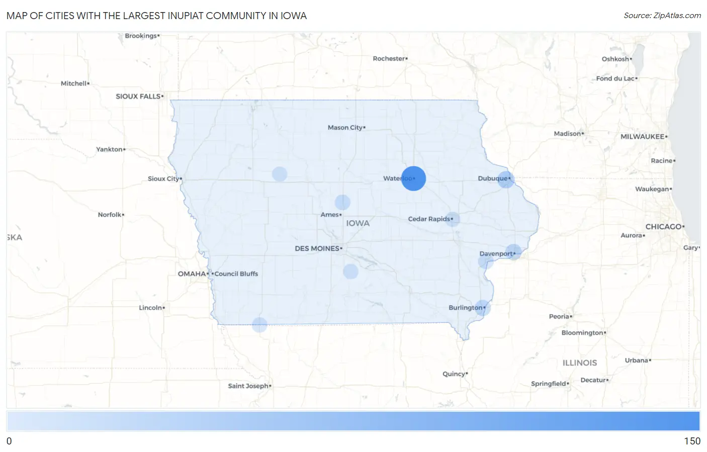 Cities with the Largest Inupiat Community in Iowa Map