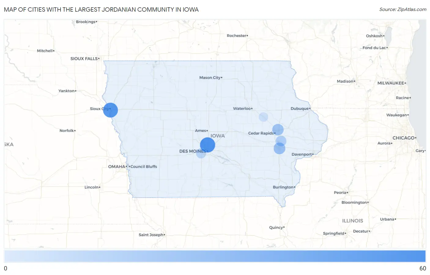 Cities with the Largest Jordanian Community in Iowa Map