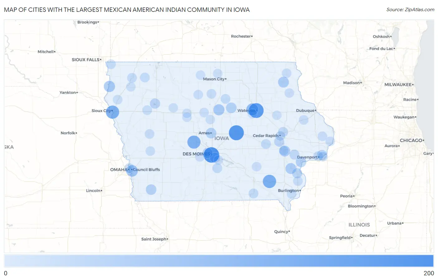 Cities with the Largest Mexican American Indian Community in Iowa Map