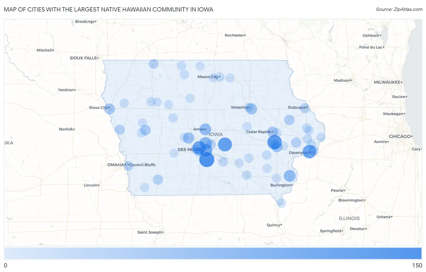 Cities with the Largest Native Hawaiian Community in Iowa Map