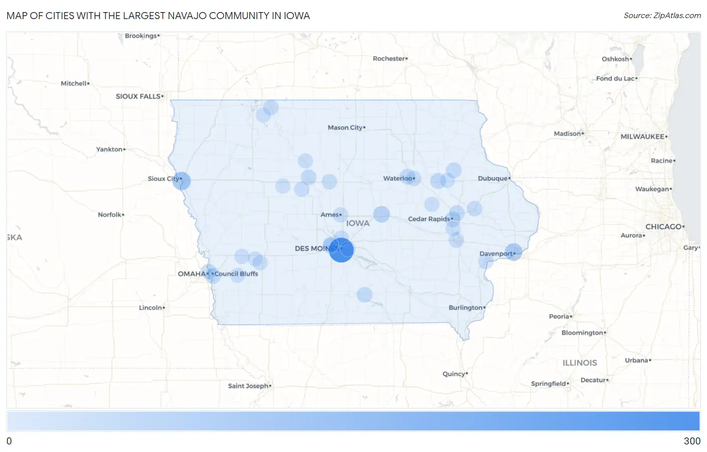 Cities with the Largest Navajo Community in Iowa Map