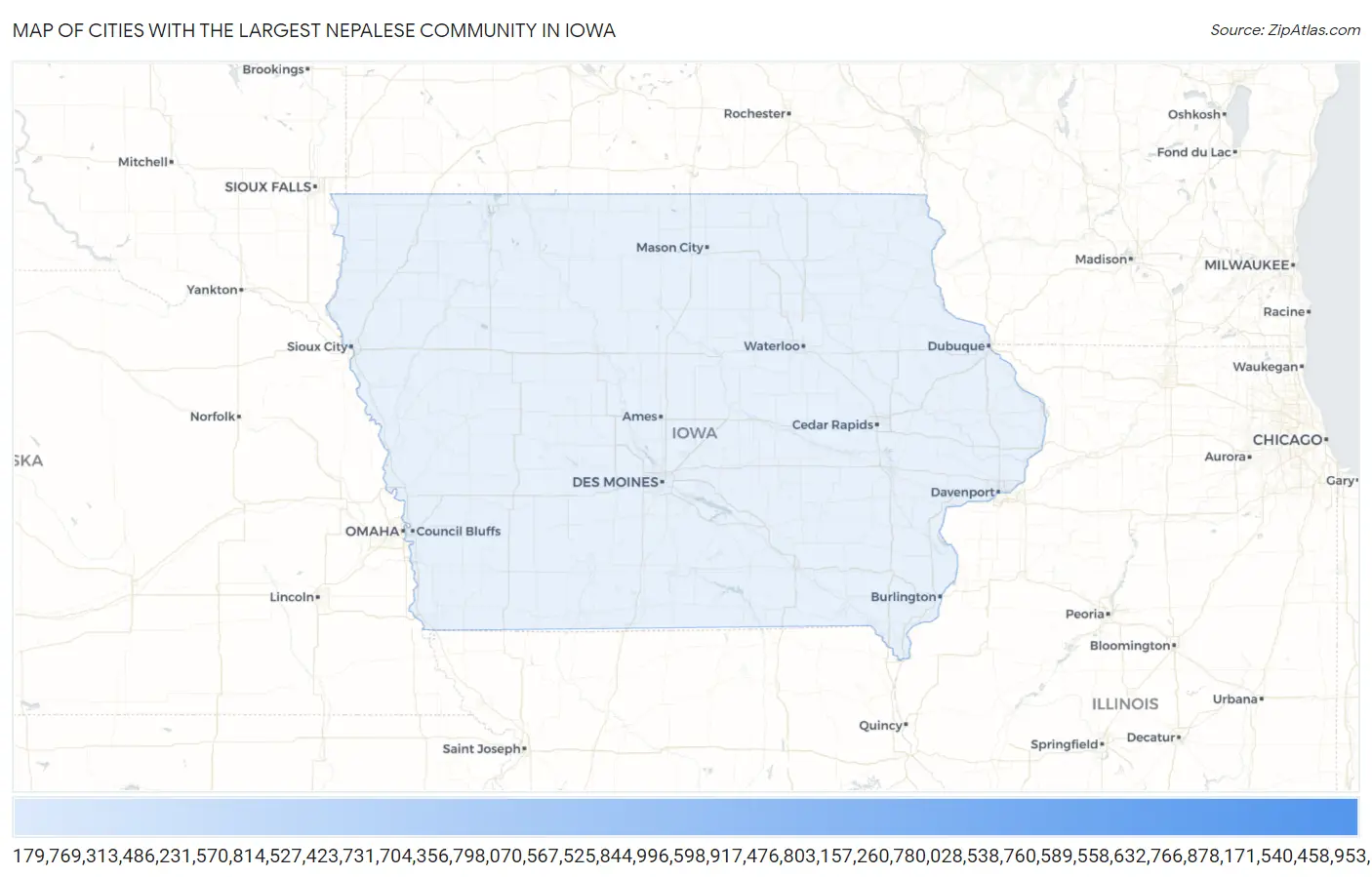 Cities with the Largest Nepalese Community in Iowa Map