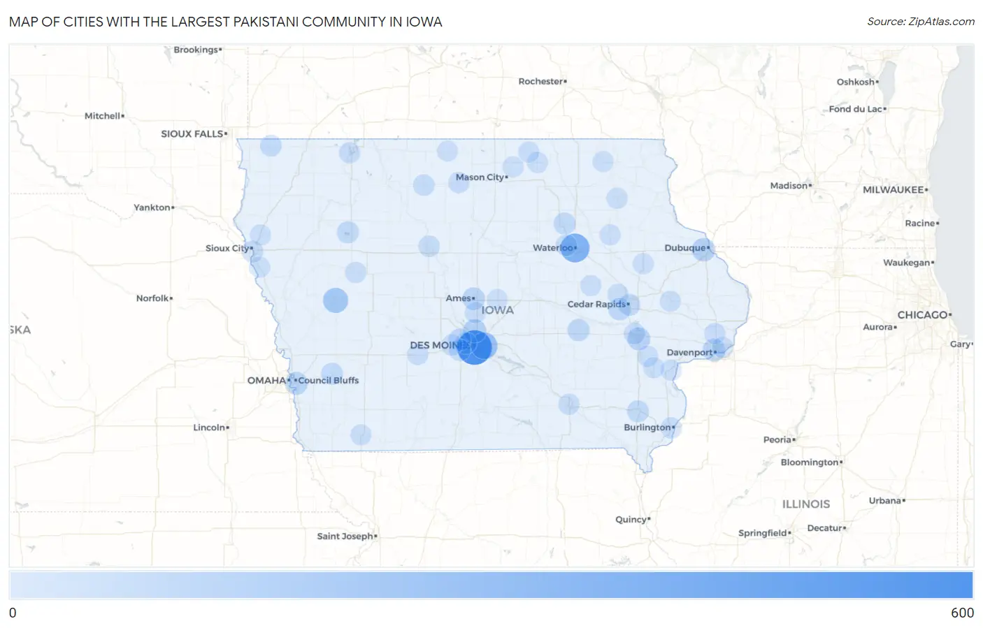 Cities with the Largest Pakistani Community in Iowa Map