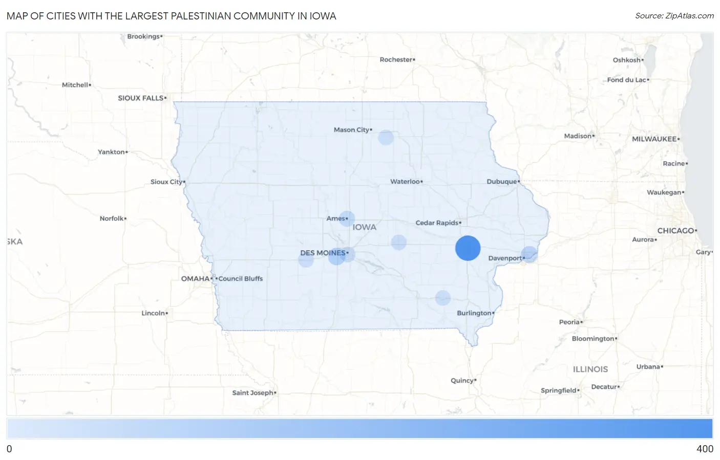 Cities with the Largest Palestinian Community in Iowa Map