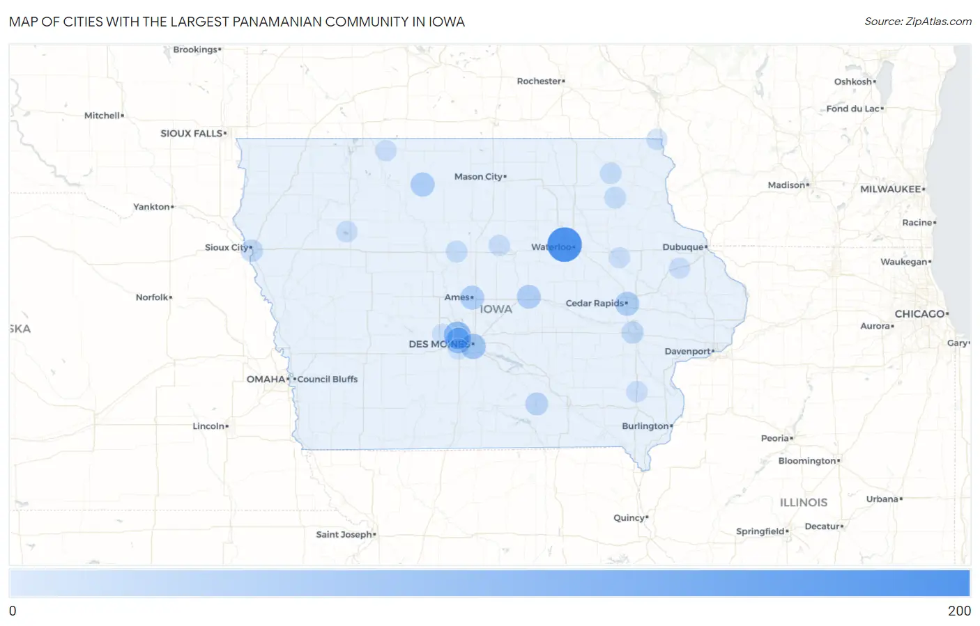 Cities with the Largest Panamanian Community in Iowa Map