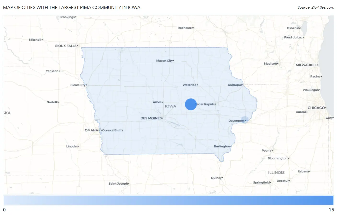 Cities with the Largest Pima Community in Iowa Map