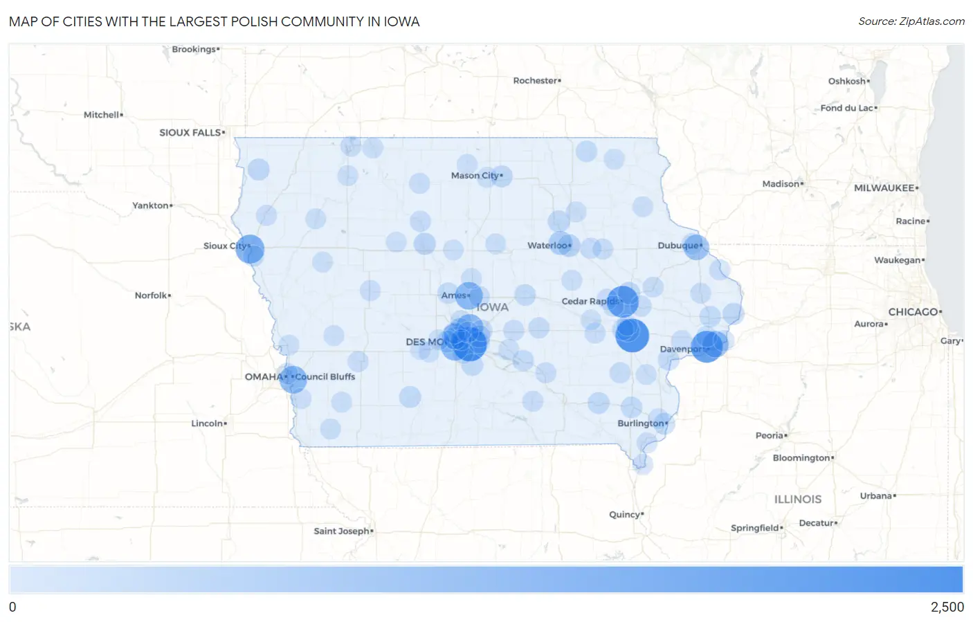 Cities with the Largest Polish Community in Iowa Map
