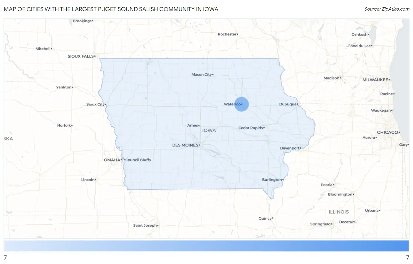Cities with the Largest Puget Sound Salish Community in Iowa Map