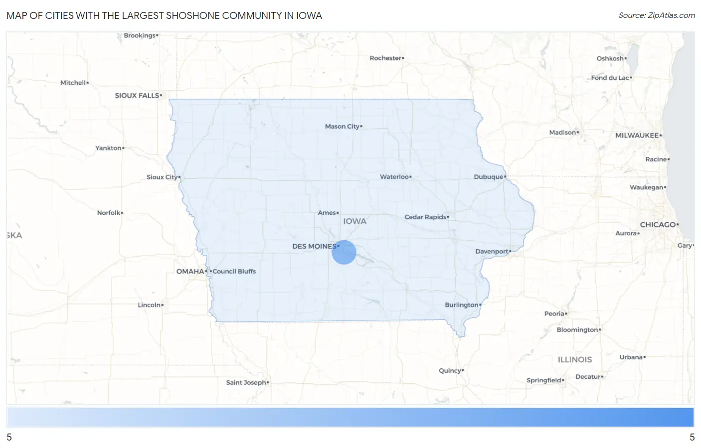 Cities with the Largest Shoshone Community in Iowa Map