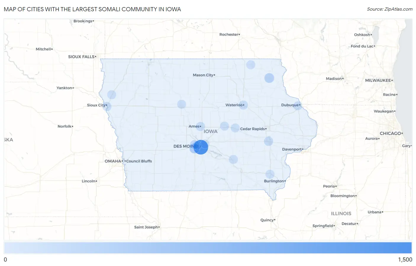 Cities with the Largest Somali Community in Iowa Map