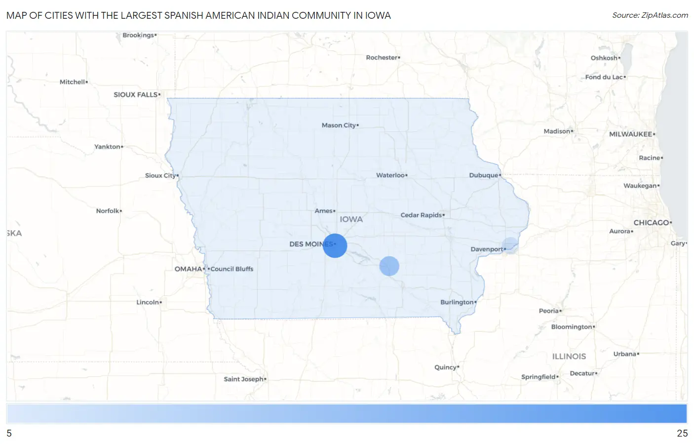 Cities with the Largest Spanish American Indian Community in Iowa Map