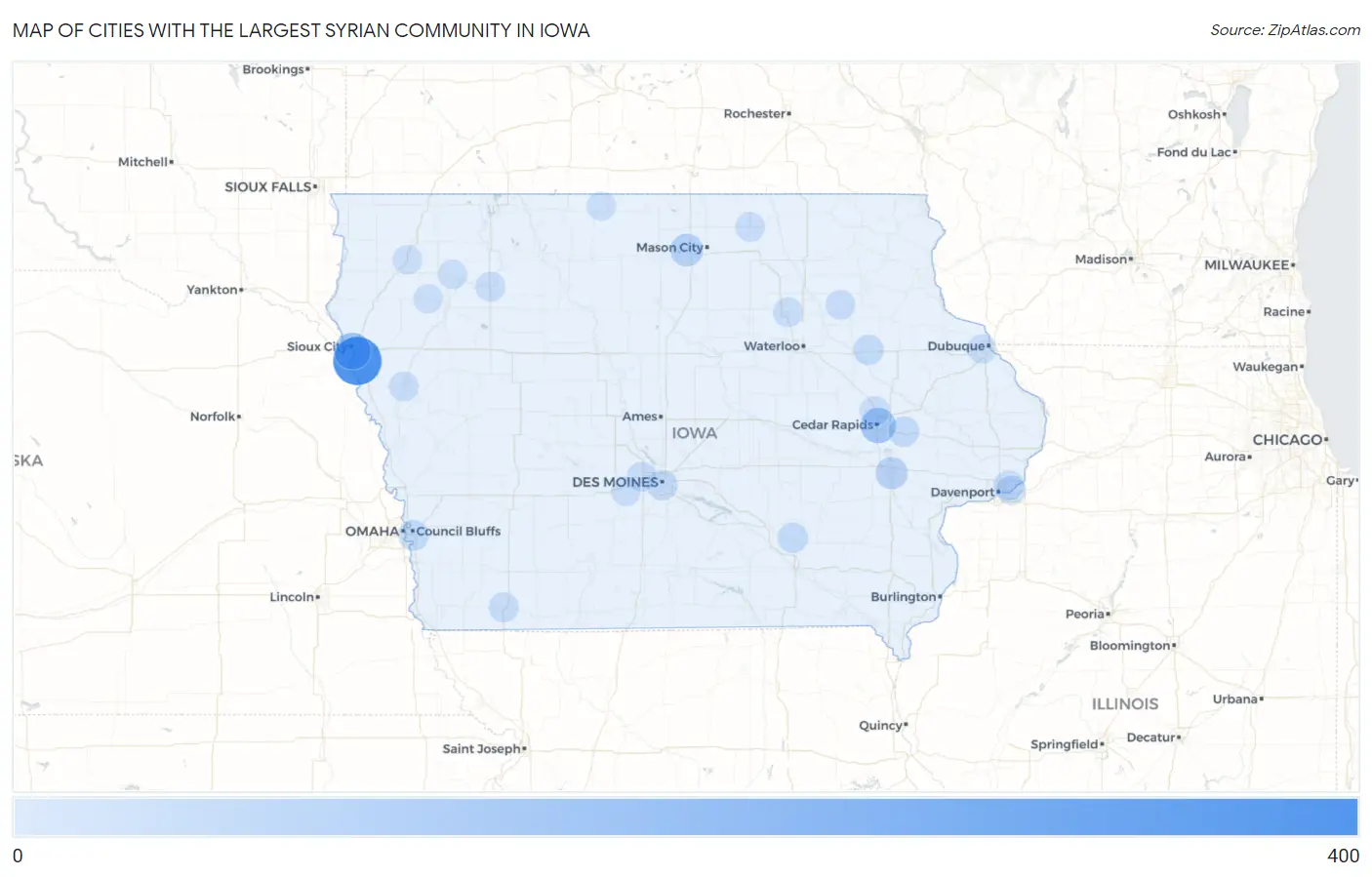 Cities with the Largest Syrian Community in Iowa Map
