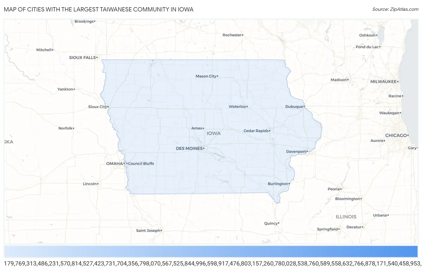 Cities with the Largest Taiwanese Community in Iowa Map