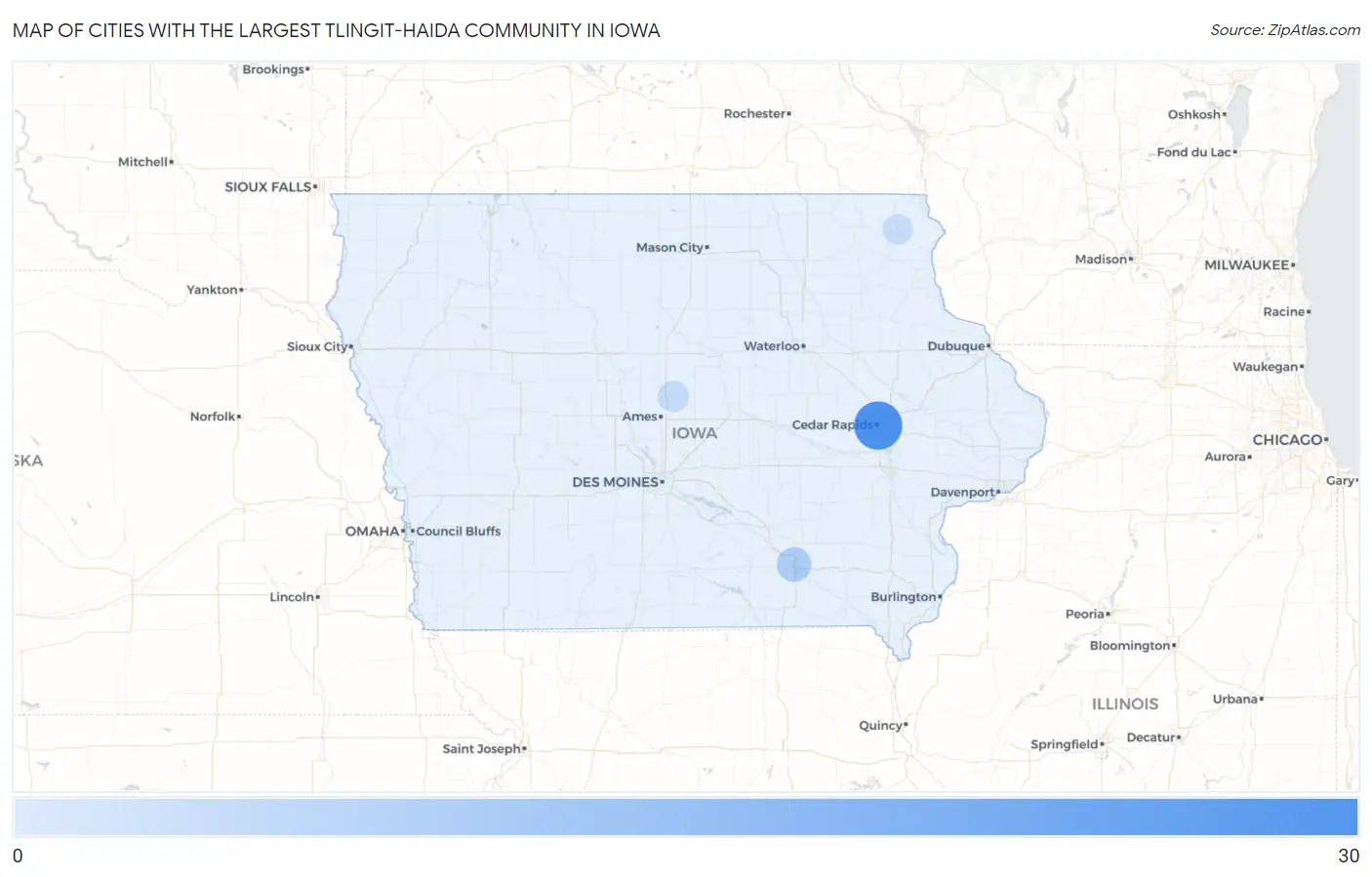 Cities with the Largest Tlingit-Haida Community in Iowa Map