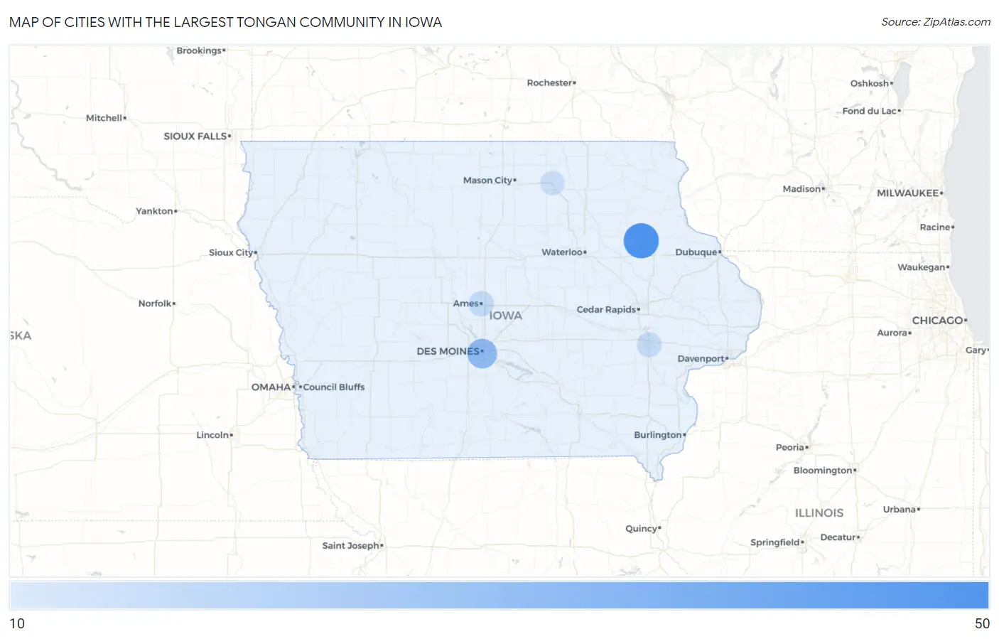 Cities with the Largest Tongan Community in Iowa Map